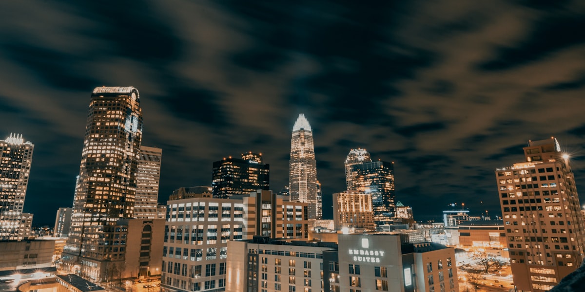 Charlotte, North Carolina city skyline at night